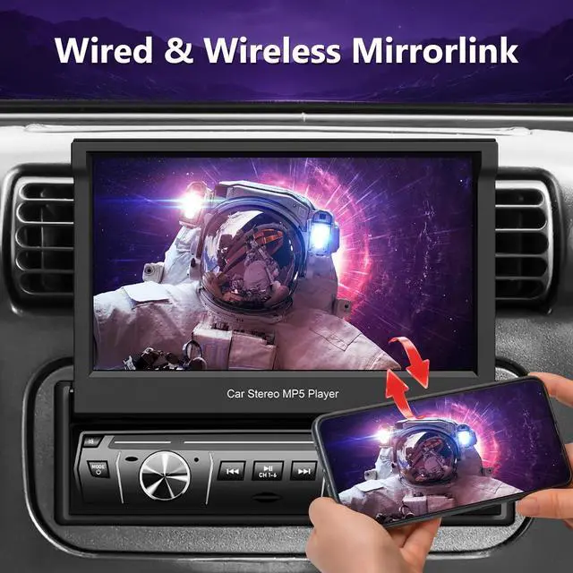 Alt view image 5 of 5 - XGU Single Din Car Stereo,7 inch Flip Out Screen Car Player, Single Din Slide Out Touchscreen Radio, Support Bluetooth Car Audio Receivers,FM Radio/Mirrorlink/USB/AUX