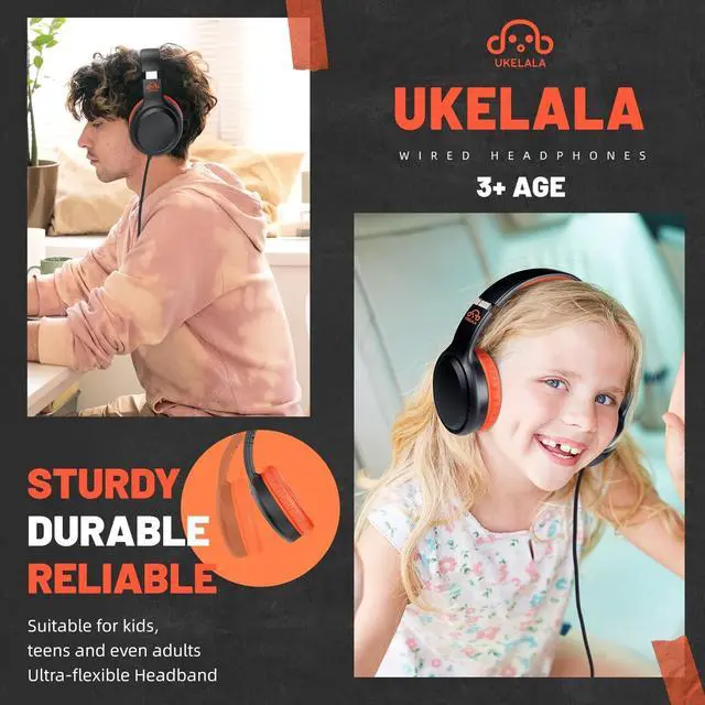 Alt view image 4 of 5 - UKELALA U2 2 Pcs Wired Headphones for Kids Boys Girls, On Ear Youth Headphones for School Airplane Travel, Lightweight Portable Compatible with Tablet Computer Laptop for Adults Student Green & Orange