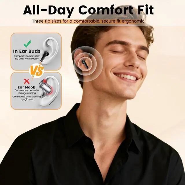 Alt view image 2 of 5 - Faifxo Wireless Earbuds, Bluetooth 5.4 Headphones in Ear with Smart Touchscreen Case, ANC Noise Cancelling Ear Buds, 60H Playtime for Sports & Working, Bass Stereo Sound for iPhone/Android (Bla