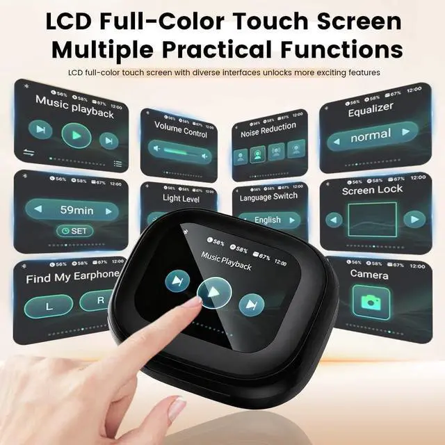 Alt view image 4 of 5 - Faifxo Wireless Earbuds, Bluetooth 5.4 Headphones in Ear with Smart Touchscreen Case, ANC Noise Cancelling Ear Buds, 60H Playtime for Sports & Working, Bass Stereo Sound for iPhone/Android (Bla