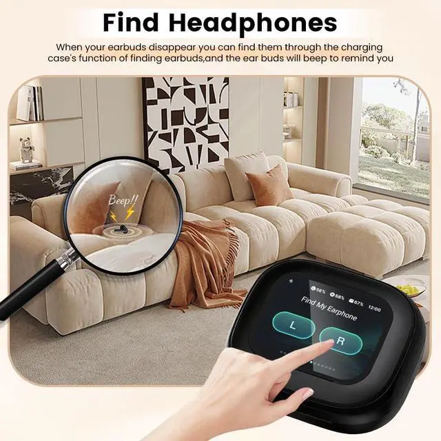 Alt view image 5 of 5 - Faifxo Wireless Earbuds, Bluetooth 5.4 Headphones in Ear with Smart Touchscreen Case, ANC Noise Cancelling Ear Buds, 60H Playtime for Sports & Working, Bass Stereo Sound for iPhone/Android (Bla