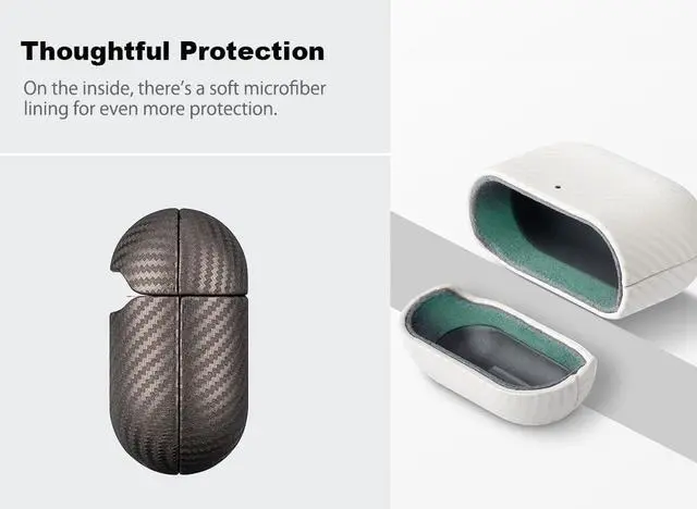 Alt view image 4 of 5 - Haobobro Leather Case for AirPods 4 / AirPods 4 with Active Noise Cancellation Case Cover - Selected Skin-Friendly Leather, Carbon Fibre Texture, Handmade Drop Protective Hard Cover - Desert Titanium