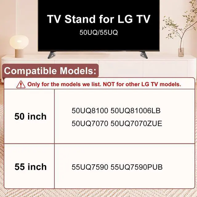 Alt view image 2 of 5 - Maozhren 50 55 Inch 50UQ/55UQ Series TV Stand for LG TV Legs for 50UQ8100 50UQ81006LB 50UQ7070 50UQ7070ZUE 55UQ7590 55UQ7590PUB MAM643660 Replacement Legs for LG TV, with Screws