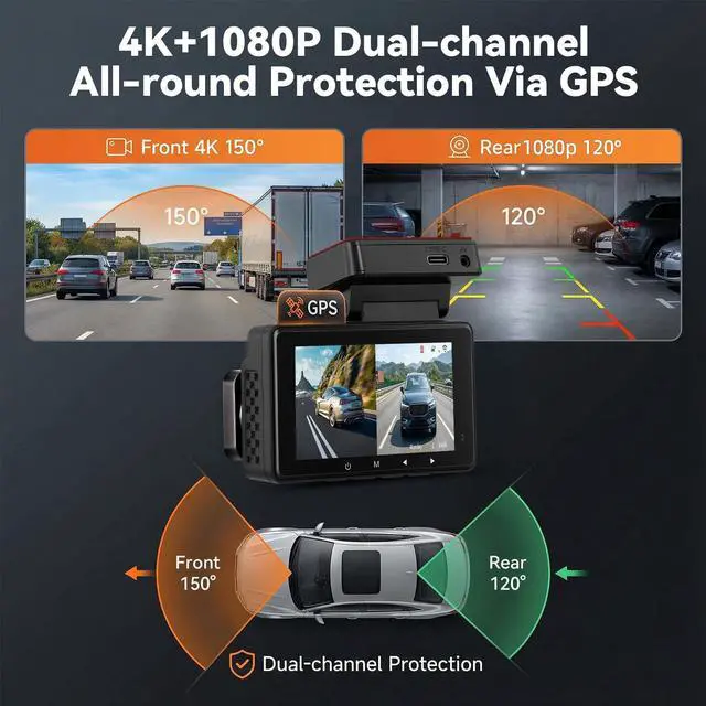 Alt view image 2 of 5 - 4K Dash Cam Front and Rear Dash Camera for Cars with WiFi GPS App Control ADAS Dashcam,3 inch IPS Screen Dash Cam with G-Sensor,Loop Recording,Night Vision Dashboard Camera