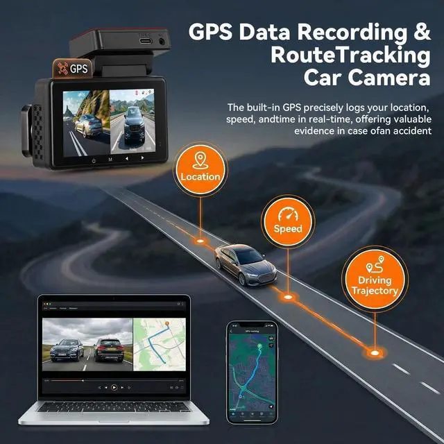 Alt view image 3 of 5 - 4K Dash Cam Front and Rear Dash Camera for Cars with WiFi GPS App Control ADAS Dashcam,3 inch IPS Screen Dash Cam with G-Sensor,Loop Recording,Night Vision Dashboard Camera