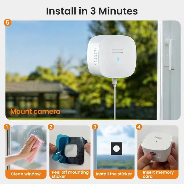 Alt view image 2 of 5 - 3MP 2k Window Camera, SpectraVivid AI Color Night Vision Window Cameras for Home Security, 2.4G&5G WiFi, Person & Motion Detection Siren, Two-Way Audio, 24/7 Recording, Easy Quick Install Indoor Glass