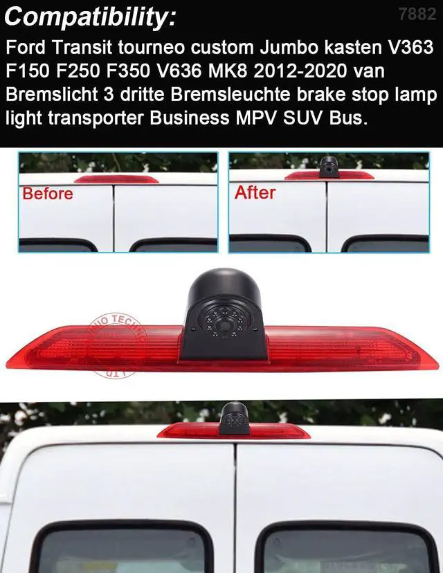 Alt view image 2 of 5 - Car Third Roof Top Mount Brake Light 3 Rear View Camera, HD Night Vision Waterproof for Ford Transit tourneo Custom Jumbo Kasten V363 F150 F250 F350 V636 MK8 2012-2020 (with 4.3-inch Rearview Mirror)