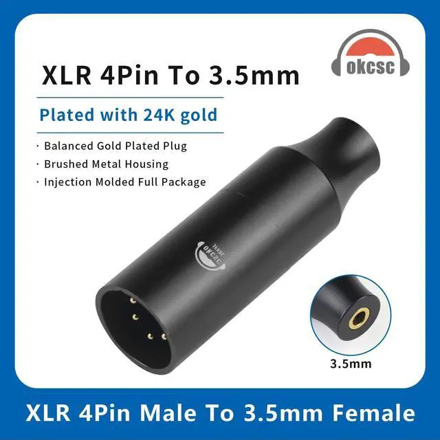 Alt view image 2 of 4 - okcsc 3FXLR XLR 4-Pin Male to 3.5mm Female Balanced Headphone Adapter, 24K Gold-Plated Contacts, Aluminum Alloy Casing, for Headphones, Speakers, Amplifiers, Guitars and More XLR 4-Pin Devices, 1pcs