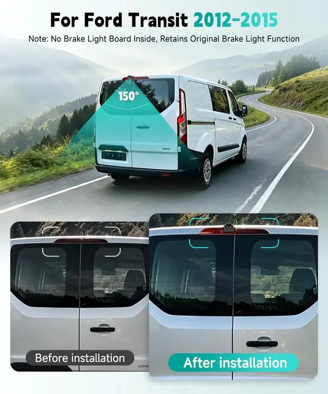 Alt view image 2 of 5 - Brake Light Backup Camera for Ford Transit 2012-2015, High Mount Third Brake Light Reverse Camera, HD Rear View Parking Camera with Night Vision, Wide Angle, IP67 Waterproof, OEM Fit (No Light Board)