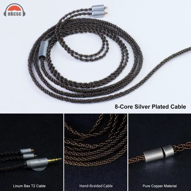 Alt view image 3 of 5 - okcsc ETYMOTIC T2 lPX 8 Core Upgarded OFC Audio Cable Pure Copper Alloy Earphone Cable for Westone Linum BAX T2 lPX Cable for ETYMOTIC EVO UE Live Am PRO X10-30 PRO X10-50 MACH 10-80 2.5MM 3.94FT