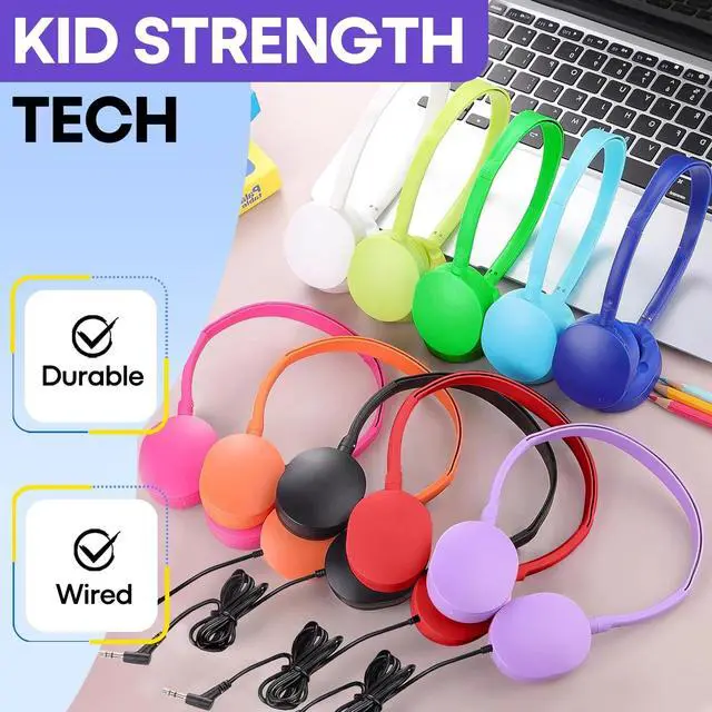 Alt view image 3 of 5 - Wensdo Kids Headphones Bulk 10 Pack Multi Color for Classroom School, Wholesale Wired Adjustable On Ear Earphones for Students Teens Children and Adult (HY104,10 Mixed)