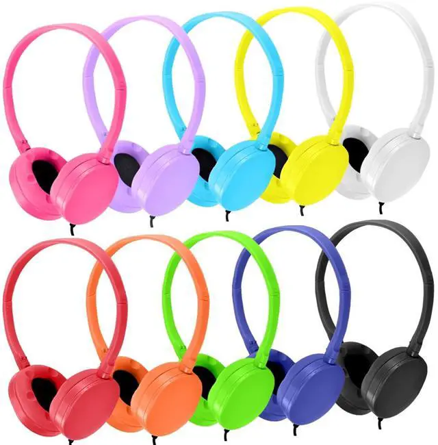 Main image of Wensdo Kids Headphones Bulk 10 Pack Multi Color for Classroom School, Wholesale Wired Adjustable On Ear Earphones for Students Teens Children and Adult (HY104,10 Mixed)