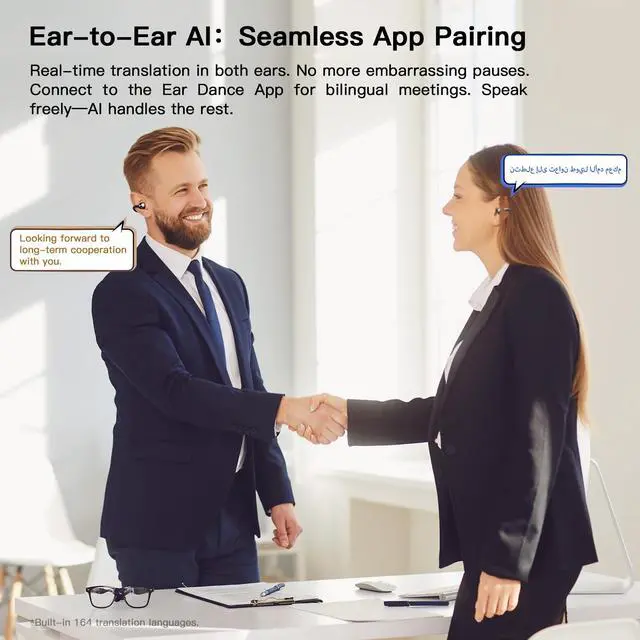 Alt view image 4 of 5 - Clip on Ear Headphones OWS Hanging Earphones Ear Clip Wireless Earbuds AI Translation Earbuds Real Time,165 Language Translator Earbuds for Travel Learning Suitable for Small Ears and Eyeglass