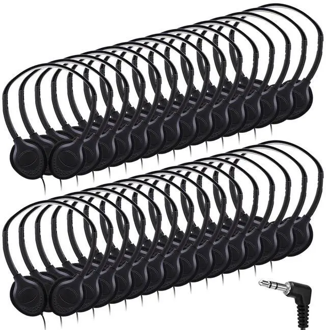 Main image of Yunsailing 30 Pack Over Ear Wired Headphones Bulk for School Classroom Student, Adjustable Headband with 3.5mm Jack, Lightweight Design Earphones for Classroom Learning and Testing (Black)