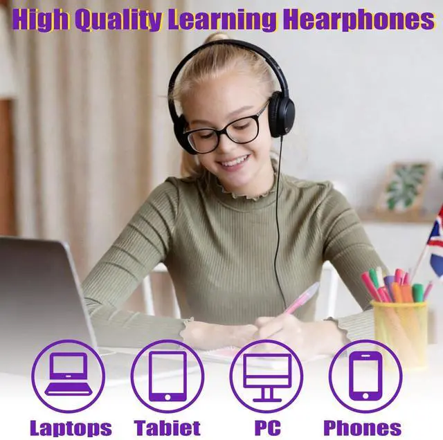 Alt view image 4 of 5 - Yunsailing 30 Pack Over Ear Wired Headphones Bulk for School Classroom Student, Adjustable Headband with 3.5mm Jack, Lightweight Design Earphones for Classroom Learning and Testing (Black)