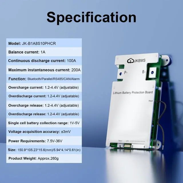 Alt view image 2 of 5 - JK BMS Smart BMS 3S-8S 100A 1A Active Balancer JK-B1A8S10P-HCRPB