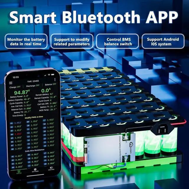 Alt view image 4 of 5 - JK BMS Smart BMS 3S-8S 100A 1A Active Balancer JK-B1A8S10P-HCRPB
