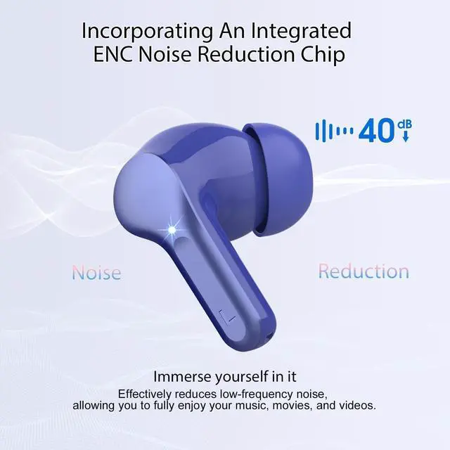 Alt view image 3 of 5 - Wireless Earbuds, Bluetooth 5.4 Headphones HiFi Stereo, Bluetooth Earbuds with ENC Noise Cancelling Mic, IP7 Waterproof in Ear Earphones, 48H, LED Display Ear buds for Pad Workout Sports, Blue