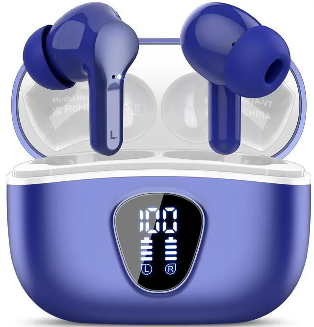 Main image of Wireless Earbuds, Bluetooth 5.4 Headphones HiFi Stereo, Bluetooth Earbuds with ENC Noise Cancelling Mic, IP7 Waterproof in Ear Earphones, 48H, LED Display Ear buds for Pad Workout Sports, Blue