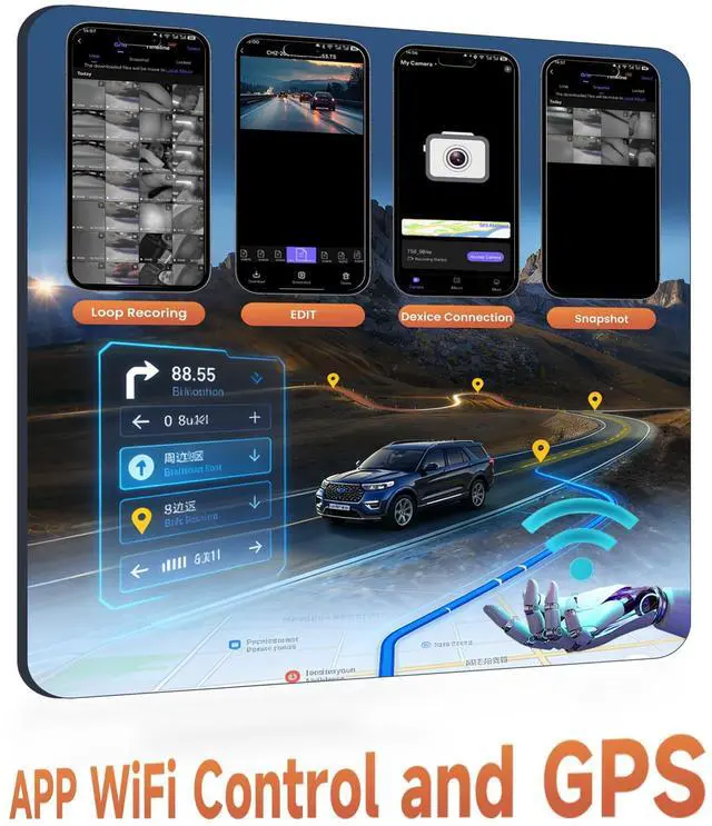 Alt view image 3 of 5 - 4K+4 Channel Dash Cam Front and Rear 360 View, Free 128GB Card Included, 5.8GHz WiFi Dash Camera for Cars, Built-in GPS, G-Sensor, 150Wide Angle, 3" IPS Screen, 24H Parking Mode, Support 256GB Max