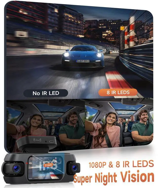 Alt view image 5 of 5 - 4K+4 Channel Dash Cam Front and Rear 360 View, Free 128GB Card Included, 5.8GHz WiFi Dash Camera for Cars, Built-in GPS, G-Sensor, 150Wide Angle, 3" IPS Screen, 24H Parking Mode, Support 256GB Max