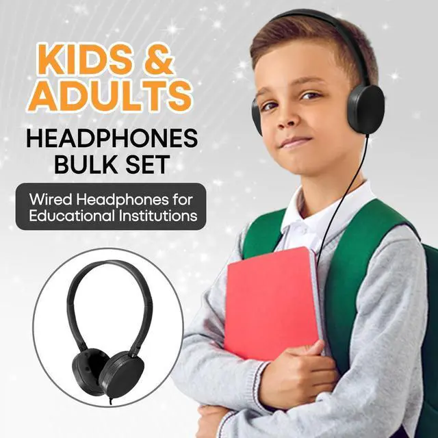 Alt view image 2 of 5 - Wensdo Classroom Headphones Bulk 100 Pack for School Kids K-12,Wholesale Durable Earphones Class Set for Students Children Teens Adults, Airplane and Hospiital (HY104,Black)