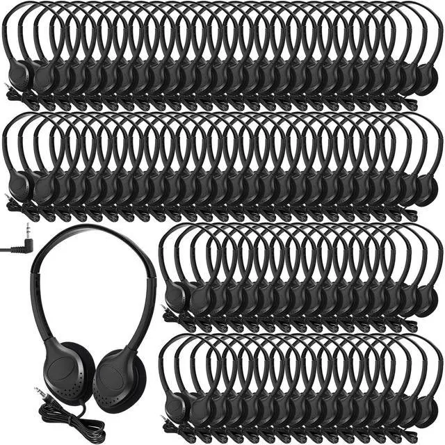 Main image of Hoteam 100 Pack Headphones for Classroom Bulk Students Adjustable Headphones Wired Pack Black Over the Head Earphones with 3.5 mm Plug for School Library Museums Charity Donate(Black,Novelty)