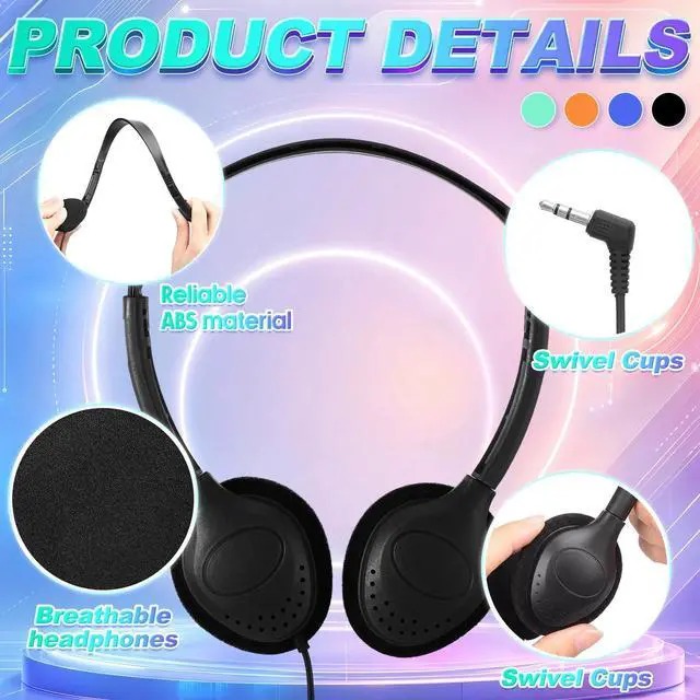 Alt view image 2 of 5 - Hoteam 100 Pack Headphones for Classroom Bulk Students Adjustable Headphones Wired Pack Black Over the Head Earphones with 3.5 mm Plug for School Library Museums Charity Donate(Black,Novelty)