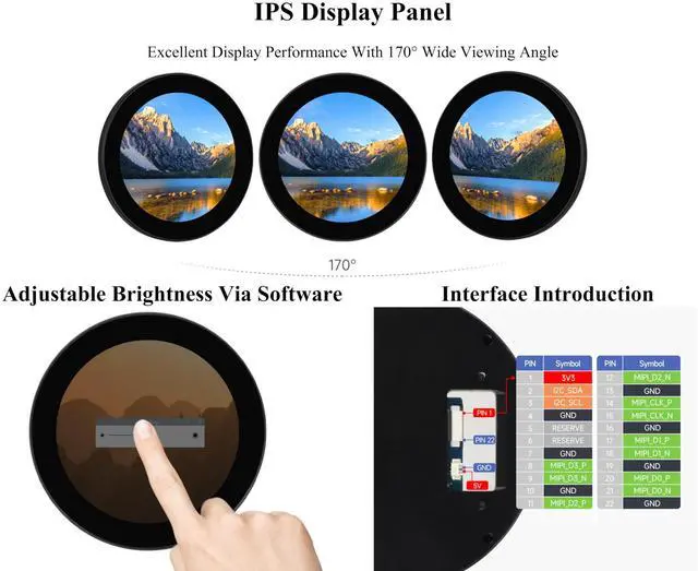 Alt view image 5 of 5 - Wonrabai 4inch DSI Round Capacitive Touch Display, 720 x 720 Resolution, IPS Display Panel, 10-Point Touch, Compatible with Raspberry Pi5/4B/3B+/CM5/CM4/CM3+/CM3/ESP32-P4/RK3576, etc.