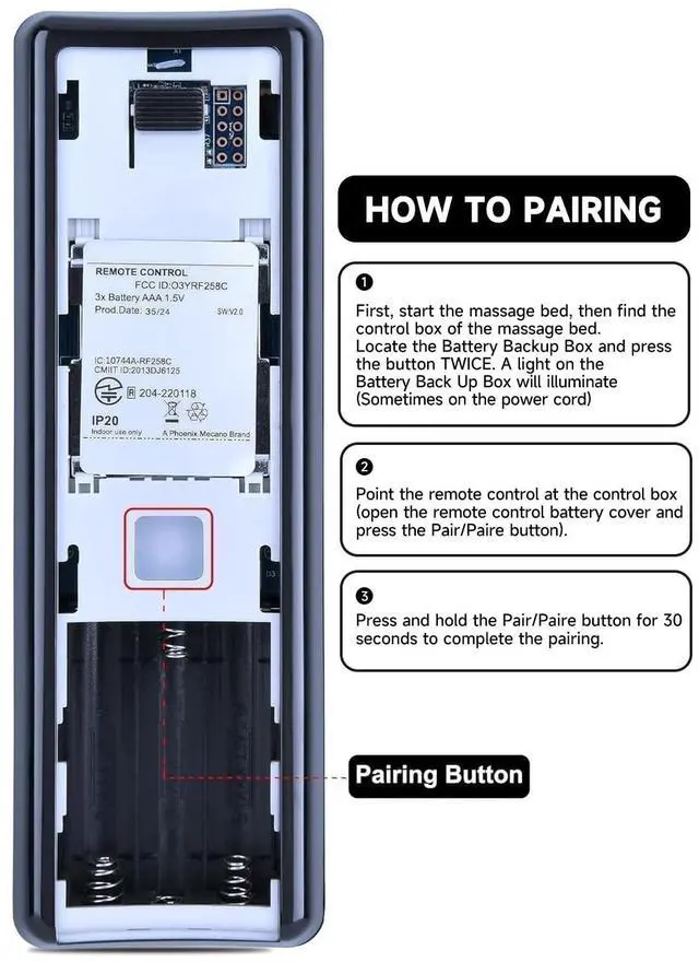 Alt view image 3 of 5 - Snrigw Replacement Remote Control for Serta Motion Plus, Tempur-Pedic & Bliss Compatible with Ergomotion Massage System Pure Latex 75261/RF258B
