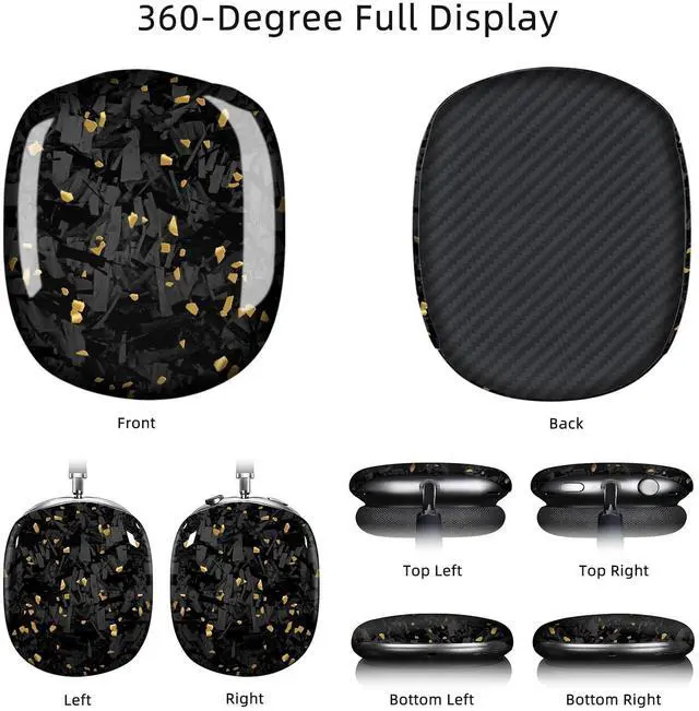 Alt view image 4 of 5 - MONOCARBON Real Carbon Fiber Case for AirPods Max (2024/2020), Military-Grade Protective Hard Cover for Apple Max Headphones, Unique Forged Glossy, Scratch-Resistant, Essential Accessories-Gold