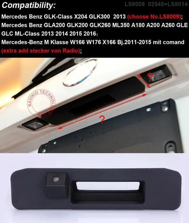 Alt view image 3 of 5 - Car Reversing System Parking Assistance -Waterproof Trunk Handle Reversing Camera, for Mercedes Benz GLK Class X204 ML Class GLA200/GLK200/GLK 260/GLK300/ML350/A180/A200/A260 W205 W166 W176 X166