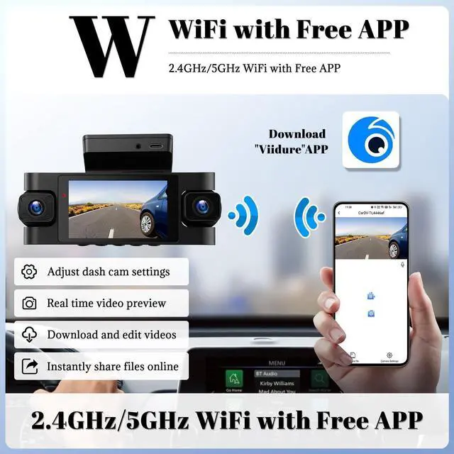 Alt view image 4 of 5 - 4 Channel Dash Cam 360 View 5G WiFi & GPS APP Control,2K Dash Cam Car Camera Front and Rear Inside Left Right,3 Dashcams with G-Sensor Night Vision, Loop Recording,24H Parking Mode