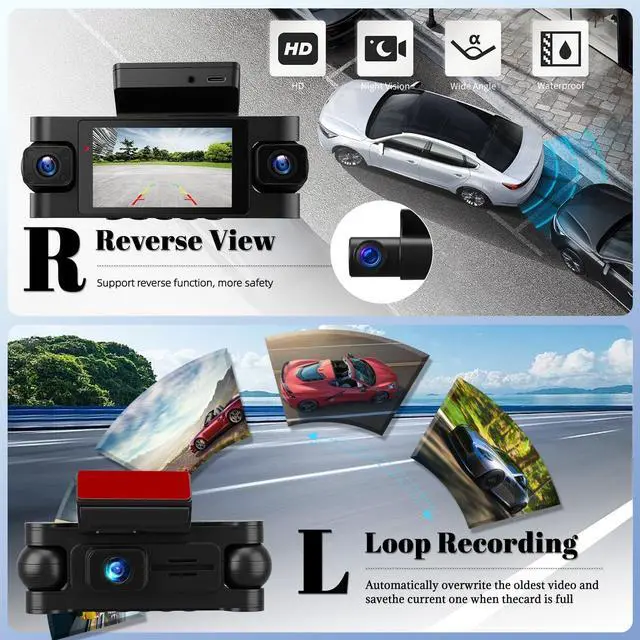 Alt view image 3 of 5 - 4 Channel Dash Cam 360 View 5G WiFi & GPS APP Control,2K Dash Cam Car Camera Front and Rear Inside Left Right,3 Dashcams with G-Sensor Night Vision, Loop Recording,24H Parking Mode