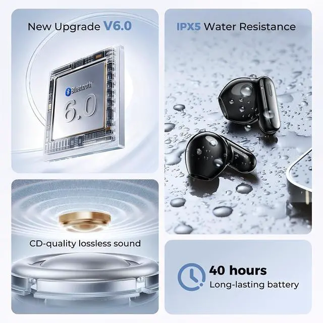 Alt view image 2 of 5 - JKNKCO Semi-in-Ear Wireless Bluetooth 6.0 Earbuds, HD Clear Calls, 40H Playtime, IPX5 Waterproof, Touch Screen Case, No Subscription, 165 Languages Online Translation for Travel Daily Use NE68