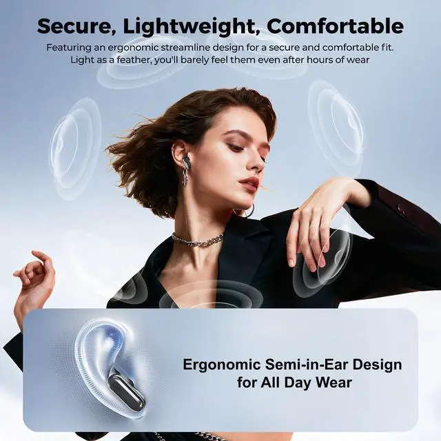 Alt view image 3 of 5 - JKNKCO Semi-in-Ear Wireless Bluetooth 6.0 Earbuds, HD Clear Calls, 40H Playtime, IPX5 Waterproof, Touch Screen Case, No Subscription, 165 Languages Online Translation for Travel Daily Use NE68