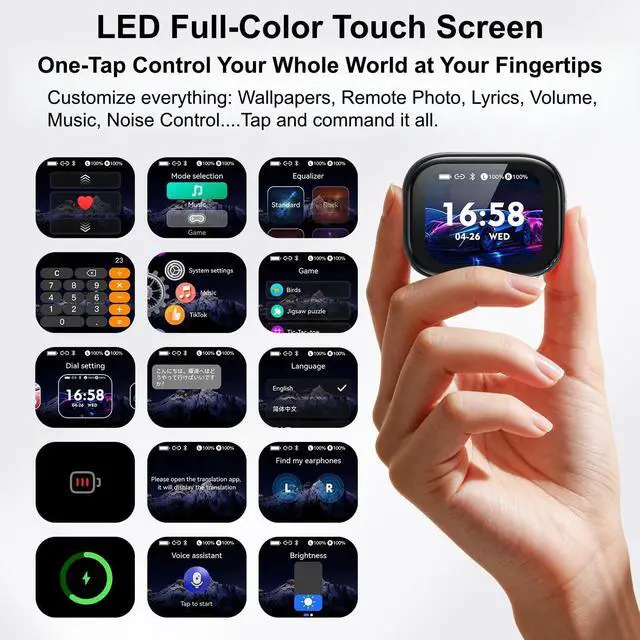 Alt view image 4 of 5 - JKNKCO Semi-in-Ear Wireless Bluetooth 6.0 Earbuds, HD Clear Calls, 40H Playtime, IPX5 Waterproof, Touch Screen Case, No Subscription, 165 Languages Online Translation for Travel Daily Use NE68