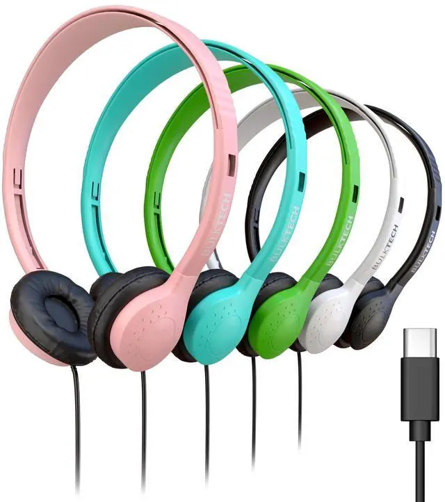 Main image of 10 Pack Bulk Wired Headphones, Leather, USB-C, On-Ear, Compatible with Phone, Tablet, Laptop, PC for School, Online Class, Meeting, Web Conference, Practice, Test, Mix