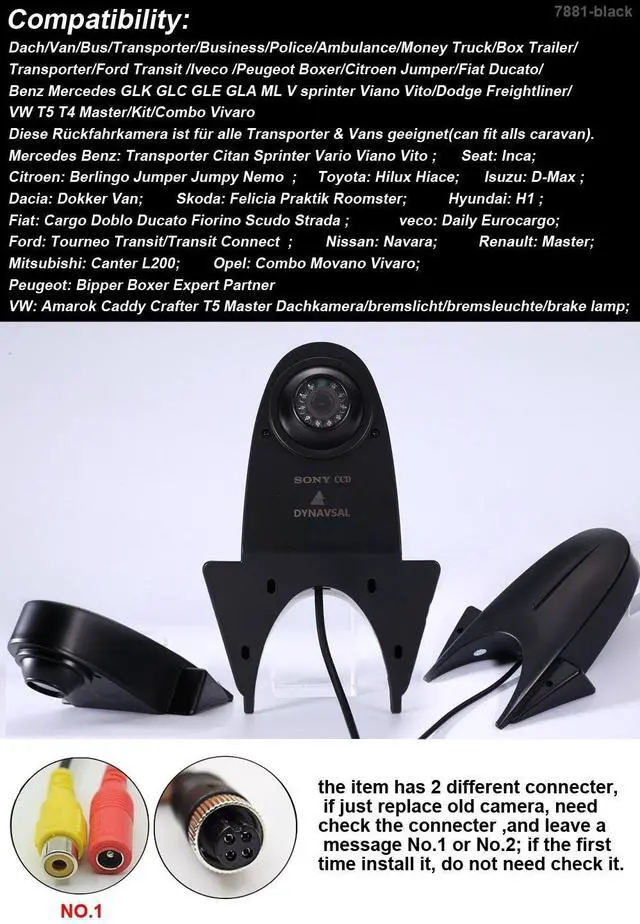 Alt view image 3 of 5 - Universal Camera Car Top Mount Brake Lamp Light Rear View Reverse Parking Camera,replacement for Citroen Berlingo Jumper Jumpy Nemo Dacia Dokker Van Nissan Navara HD for all RV models (Black Camera)
