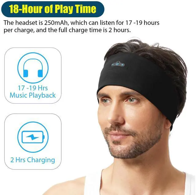 Alt view image 2 of 5 - BORAYDA 2-Pack Bluetooth Headband, Bluetooth 5.4 Sleeping Headphones,18 Hours Play Time,HD Stereo, Built-in Microphone, Workout, Running, Sports, Men/Women Giftv