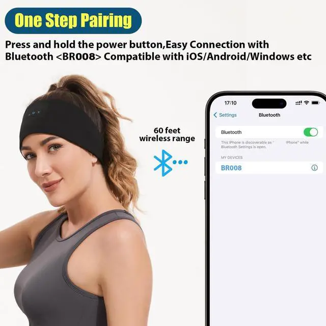 Alt view image 4 of 5 - BORAYDA 2-Pack Bluetooth Headband, Bluetooth 5.4 Sleeping Headphones,18 Hours Play Time,HD Stereo, Built-in Microphone, Workout, Running, Sports, Men/Women Giftv