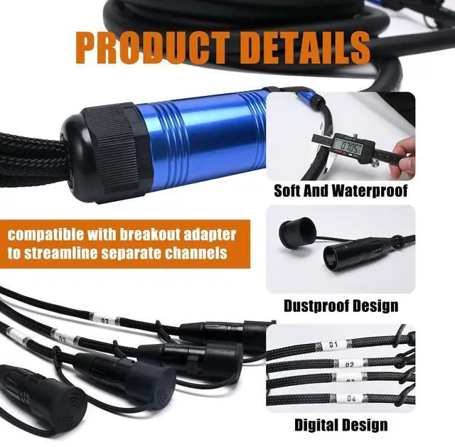 Alt view image 4 of 5 - Jamesin 4 Channel CAT6 Shielded Ethercon Cable 100 Feet, with Booted Rj45, Auto-Locking Ethernet, for Studio Setups, Touring, Stage Production, Concerts & Other Applications