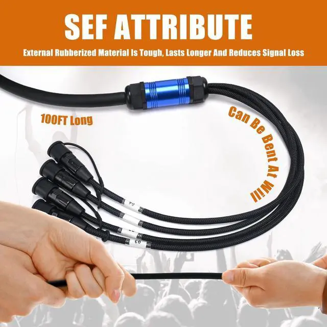 Alt view image 2 of 5 - Jamesin 4 Channel CAT6 Shielded Ethercon Cable 100 Feet, with Booted Rj45, Auto-Locking Ethernet, for Studio Setups, Touring, Stage Production, Concerts & Other Applications