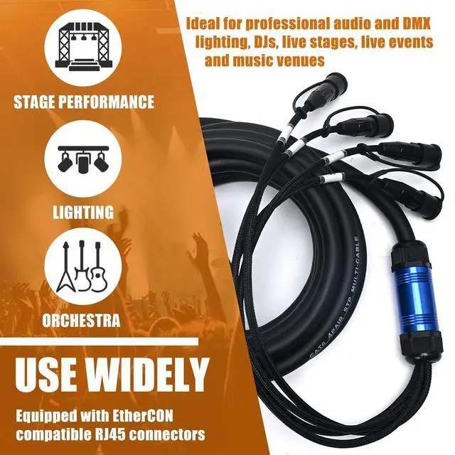 Alt view image 3 of 5 - Jamesin 4 Channel CAT6 Shielded Ethercon Cable 100 Feet, with Booted Rj45, Auto-Locking Ethernet, for Studio Setups, Touring, Stage Production, Concerts & Other Applications