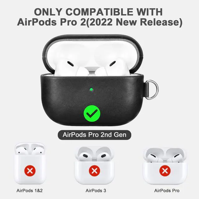 Main image of ICARERFAMILY Leather Case for AirPods Pro 2 (2022), Genuine Leather Shockproof Protective Cover with Lanyard for AirPods Pro 2 Earphones Charging Case (LED Visible) Support Wire