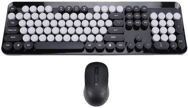 Main image of Wisoqu Wireless Keyboard and Mouse Combo, 2.4GHz Plug and Play with Retro Typewriter Style Round Keycaps, 104 Keys with Numeric Pad, for PC Laptop Desktop (Black)