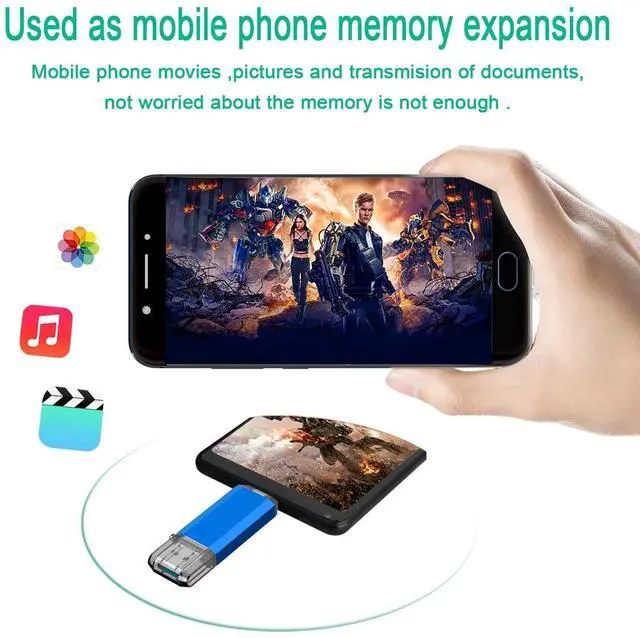 Alt view image 4 of 5 - Kalsan 128GB USB-C Flash Drive - High Speed 128GB Thumb Drive for Type C Smartphones, Tablets, PC & MacBook - Blue