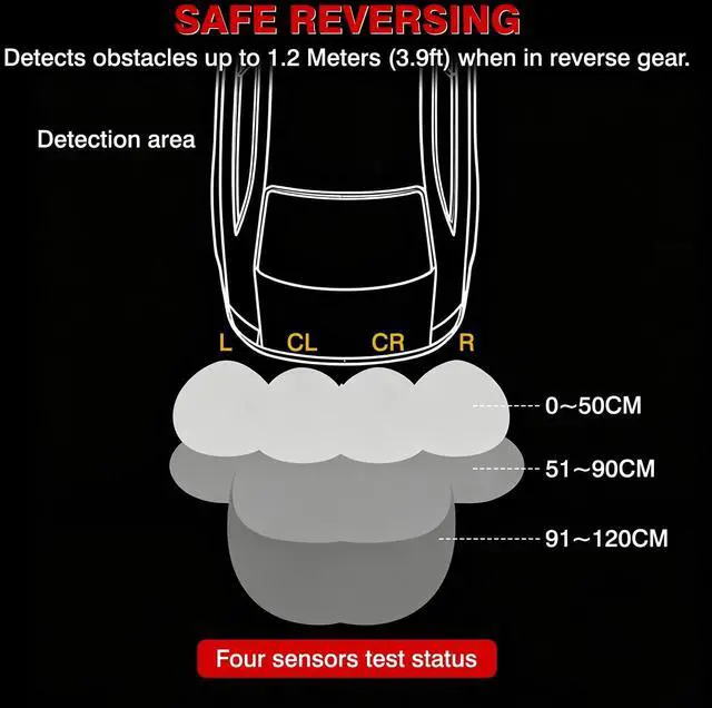 Alt view image 5 of 5 - Riloer Car Auto Vehicle Reverse Backup Radar System with 4 Parking Sensors, Lane Change Assist with LED Warning Lights & Buzzer, Universal Fit for 12V Cars SUVs(Black)