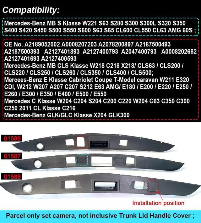 Alt view image 3 of 5 - HD Waterproof Car Handle Pre-Hole Reversing Reverse Backup Camera,Parking Safety Assistant System,Replacement for Benz CL Klasse C216,E klasse W212/W207;GLK/GLC Klasse X204 GLK300;S klasse W221