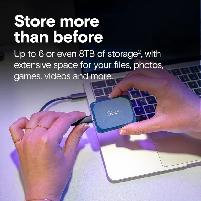Alt view image 2 of 5 - Crucial X10 1TB Portable SSD, Up to 2,100MB/s, USB 3.2 USB-C, External Solid State Drive, Compatible with Windows, Mac & Android, Durable Storage for Games, Photos & Files, Blue - CT1000X10SSD9-02